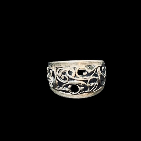 Vintage Sterling Silver Open Scroll Work Band Ring Sz 6 (R344) - Picture 5 of 7